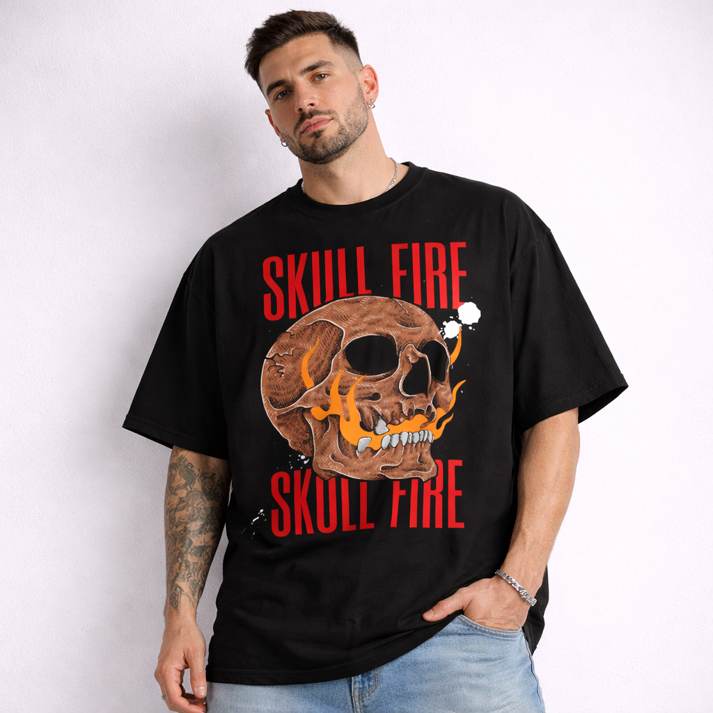Oversize WEIGHT TEE 240 SKULL FIRE