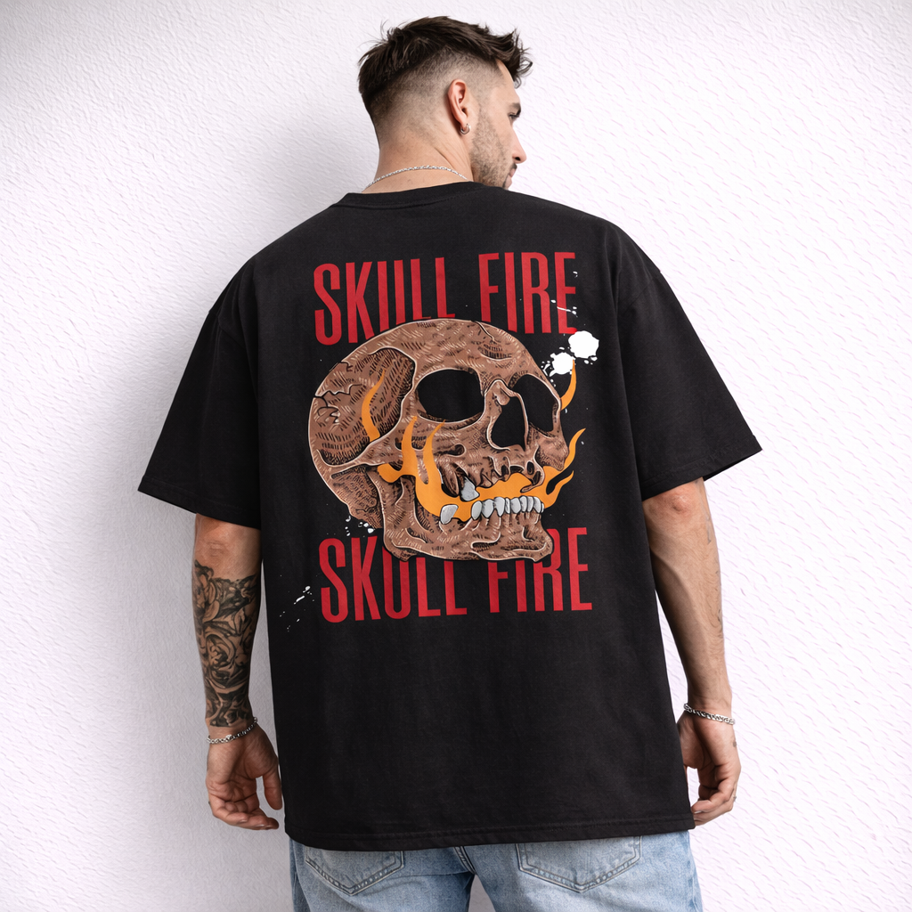 Oversize WEIGHT TEE 240 SKULL FIRE