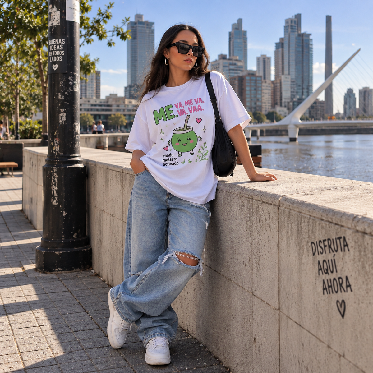 Remera Oversize Modo Matera blanca combinada con jean ancho