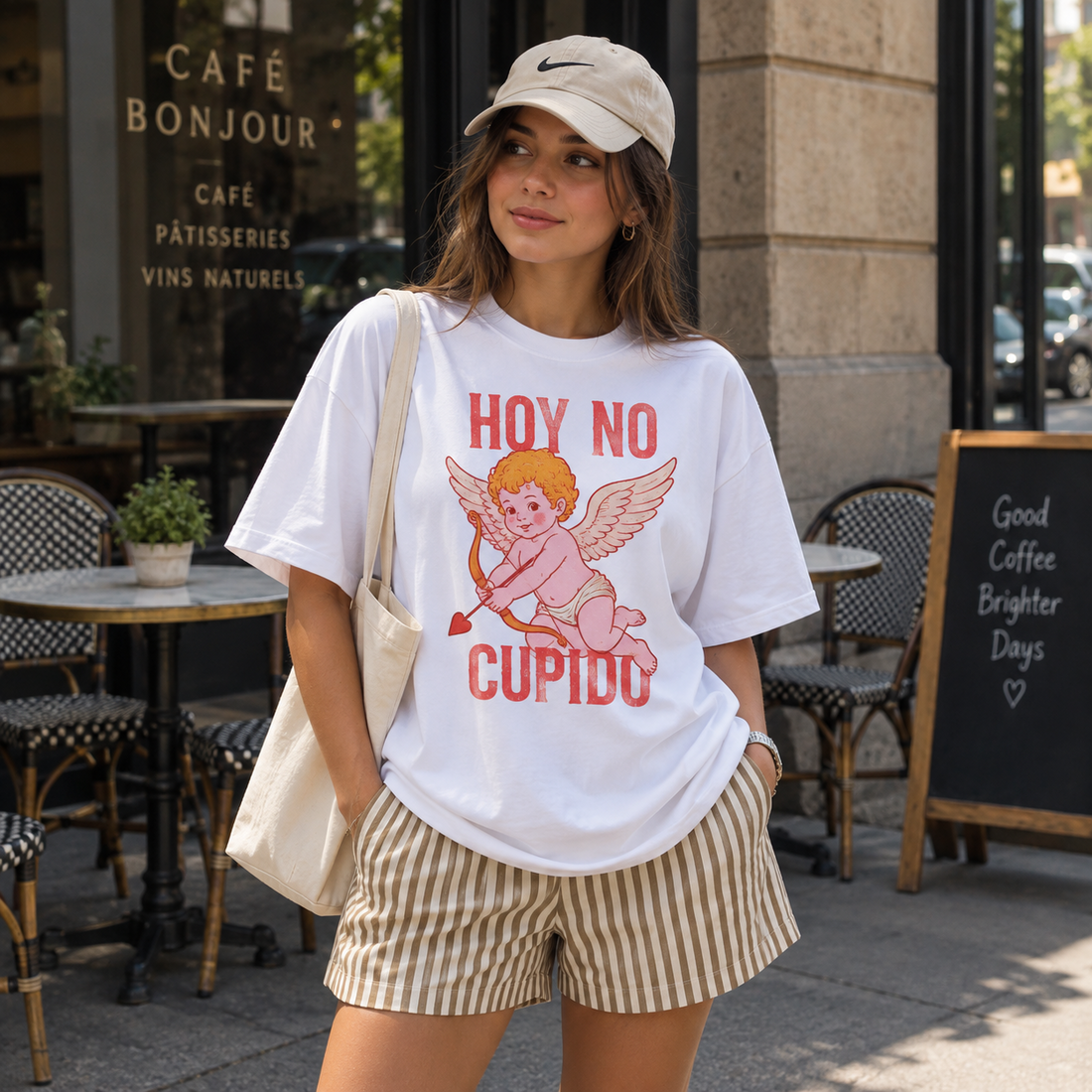 Remera Oversize Hoy no Cupido combinada con short