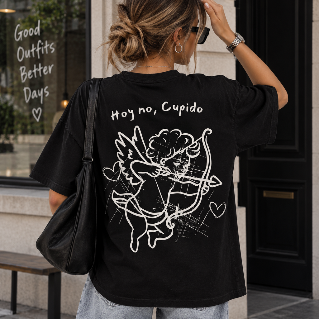 Remera oversize negra Hoy no Cupido vista posterior