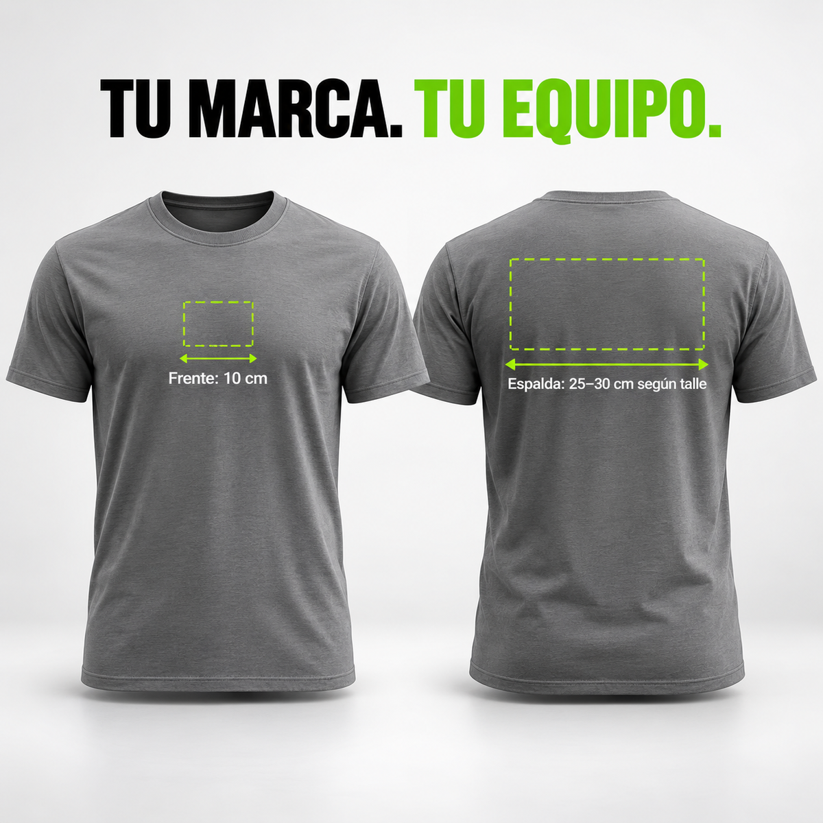 Zonas y medidas de personalización frontal y posterior