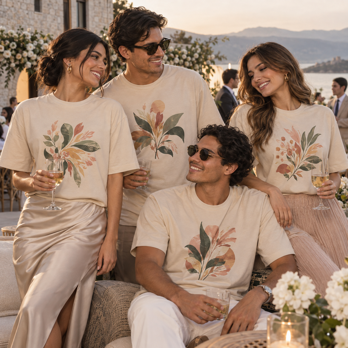 Remeras oversize beige personalizadas con DTF para evento