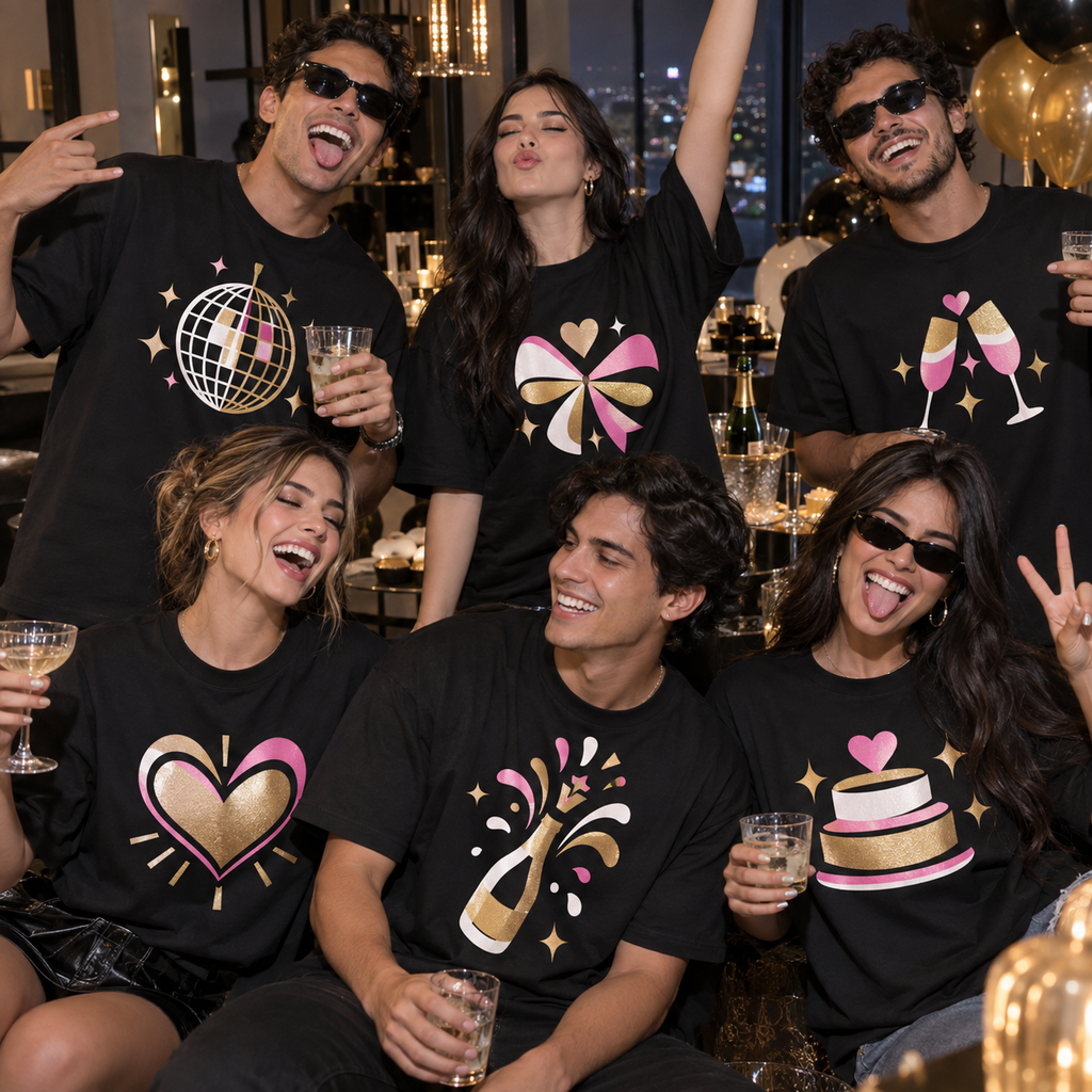 Remeras oversize negras personalizadas con vinilo para despedida