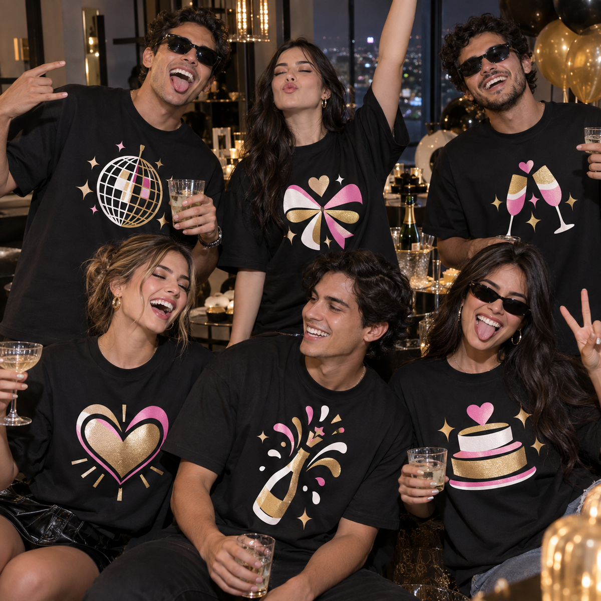 Remeras oversize negras personalizadas con vinilo para despedida