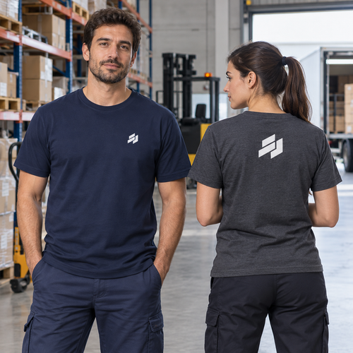 Remeras de trabajo personalizadas, vista frontal y posterior