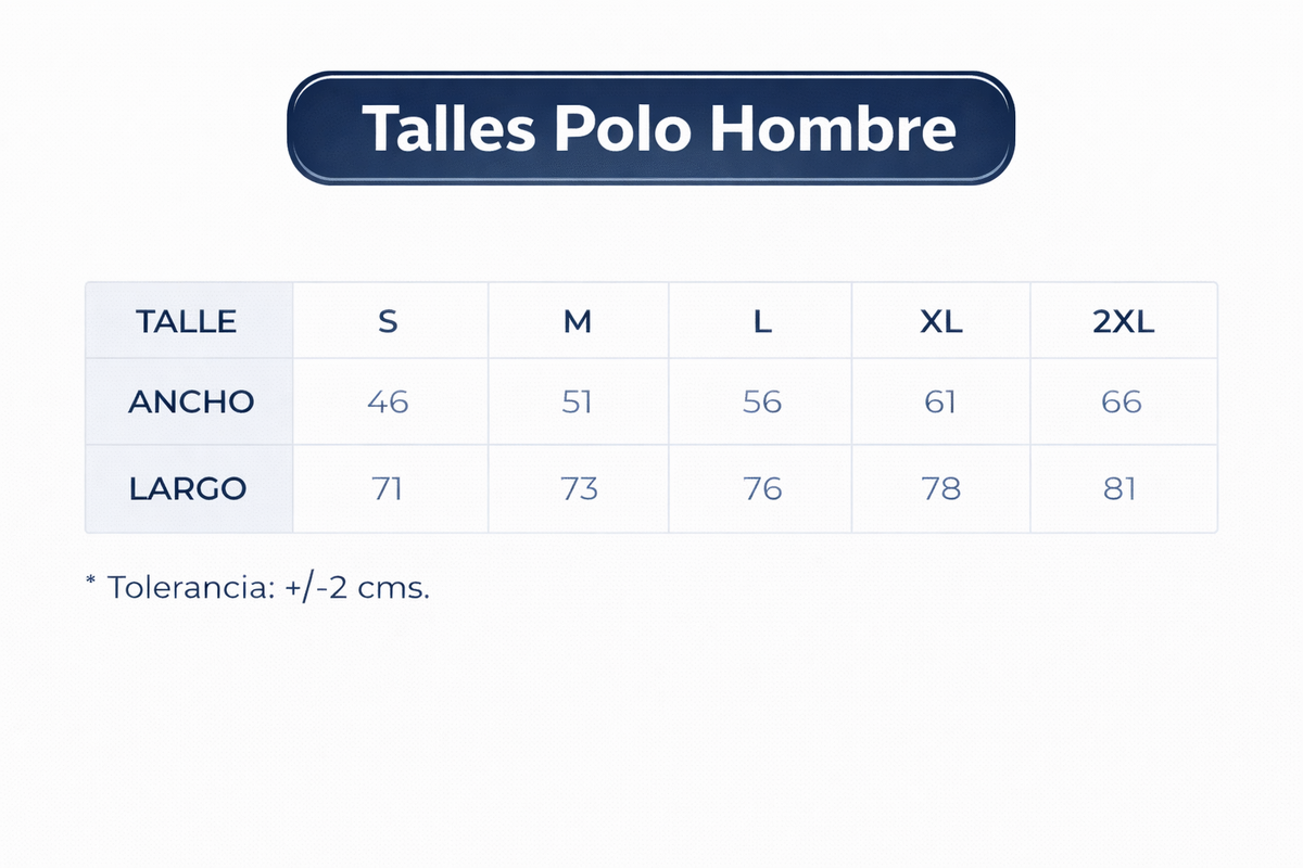 Tabla de talles de remera polo para hombre