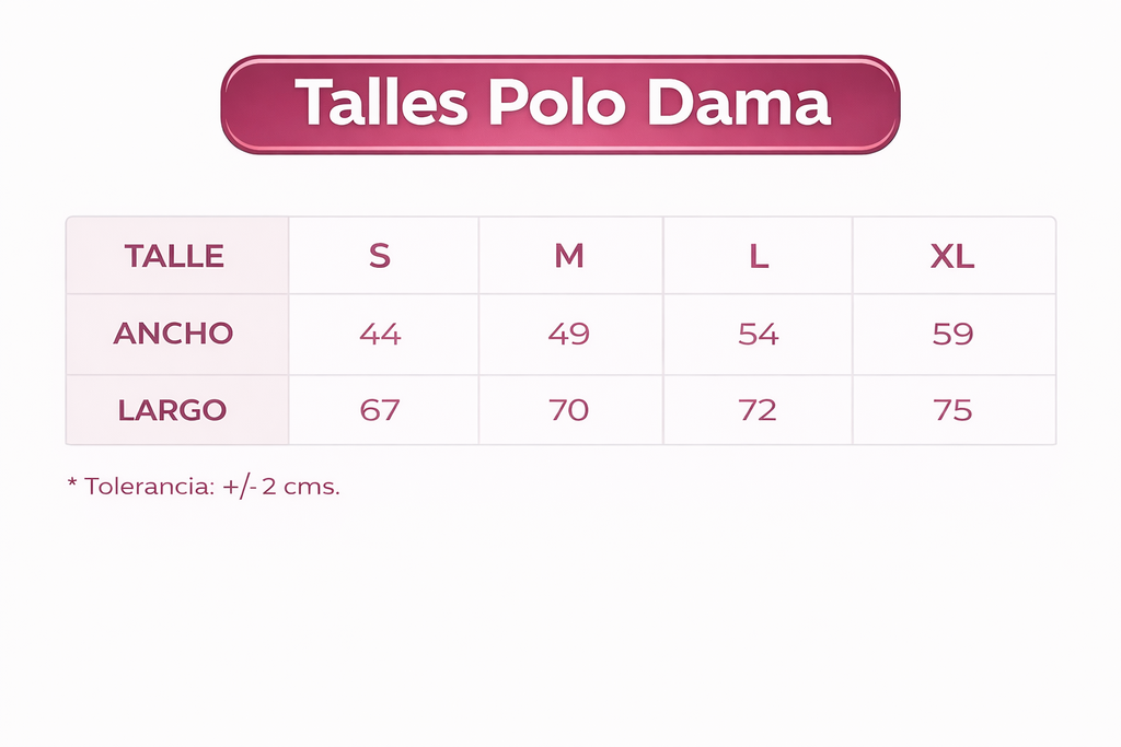 Tabla de talles de remera polo para mujer