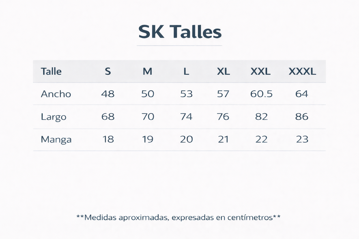 Tabla de talles de remera clásica de algodón